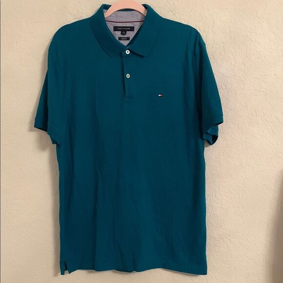 Tommy Hilfiger Turquoise Polo Shirt Classic Design Men’s Size XL - Picture 2 of 6